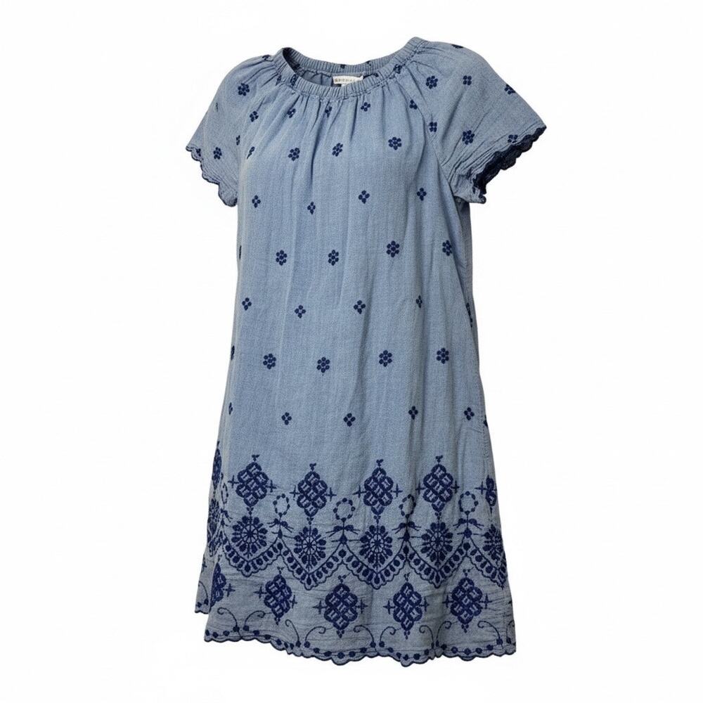 Gymboree Dress Flutter Eyelet Embroidered Shift Dress Chambray Blue Size S 5/6